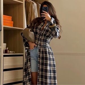 NWT Zara Plaid Pleated Midi Dress